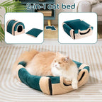 Hollypet Cat Bed Self-Warming 2 in 1 Foldable Kitty Cave Hut House Nest Pet Sleeping Bed, Crystal Velvet Pet Condo for Indoor Cats, Green Arched Cave