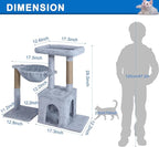 Cat Tree Tower 29.5 inch, Cat Tree for Indoor Cats with Hammock Perch, Small Cat Tower Playhouse Condos, Grey