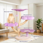 Happy & Polly 35.4 inch Woven Blossom Cat Tree, Fleece Floral Cat Tower with Sisal Scratching Post for Indoor Cats