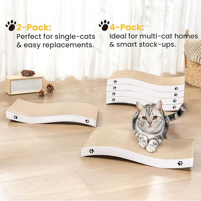 Cat Scratcher, Durable Scratch Pad, Corrugated Cardboard Scratching Board for Indoor Cats, Heavy Duty, Double-Sided Usability, Recyclable, with Catnip, Large, 2 Pack