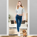 White Metal Dog Gate for Small Dogs - 13.3" Short Freestanding Puppy Gate with Retractable Sliding Rail, No Installation, Indoor/Outdoor Use, Foldable & Portable Pet Barrier