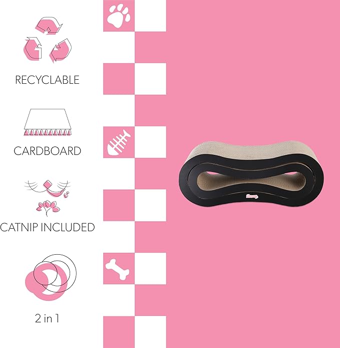 CSR1014A Suvi 26" Modern Cardboard Infinity 2-in-1 Lounge Bed Cat Scratcher with Catnip, Ink
