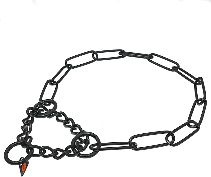 Herm Sprenger Black Stainless Steel Fur Saver Dog Collar Long Link Professional Training Collar Assembly Chain Correction Slip Chain for Medium Large Dogs Made in Germany (24in (Neck Size 19-22 in))