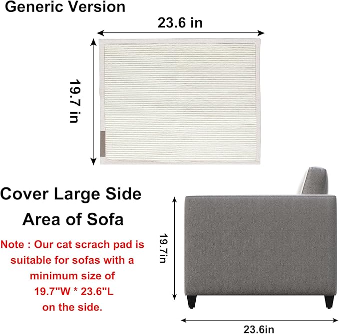 Cat Scratch Sofa Protector,23.6" L*19.6" W Cat Scratch Furniture Protector Pad, Couch Arm Sheild with Natural Sisal for Protecting Couch Sofa Chair Furniture(Beige/Right Handed)