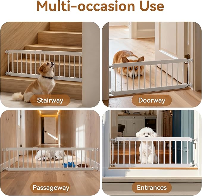 Short Dog Gate,18"-45" Adjustable Extra Wide Metal Short Dog Gate to Step Over, 18" Tall Small Pet Gate with 3 Extension Kits