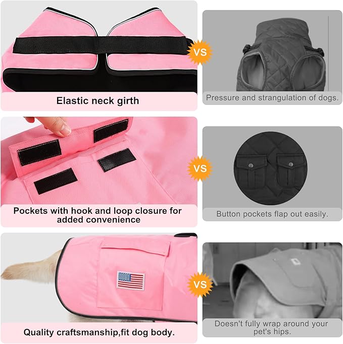 BEAUTYZOO Dog Winter Coat for XX-Large Dogs Waterproof, Warm Reflective Great Dane Oxford Canvas Jacket, Fleece Dog Cold Weather Coats Windproof for Female Male Dogs, Pink XXL