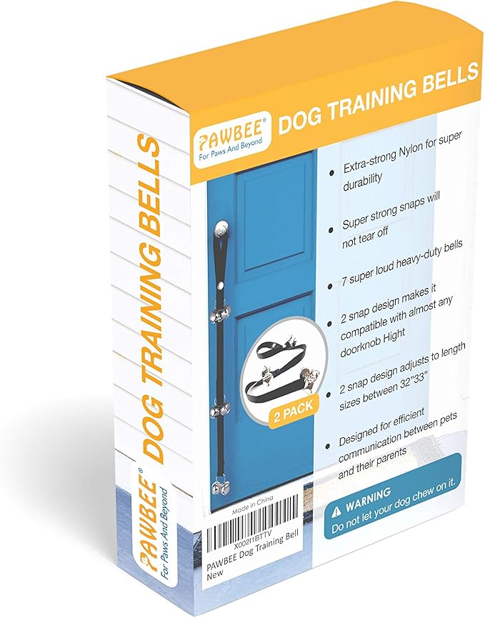 PAWBEE Dog Door Bells for Potty Training, Adjustable, 7 Extra-Loud Potty Jingle Bells for Large and Small Dogs, Set of 2