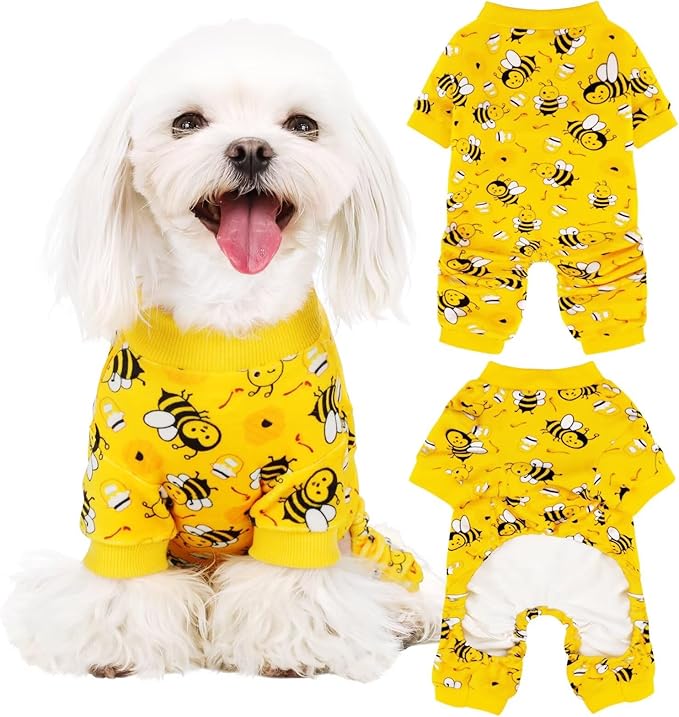 Paiaite Dog Pajamas Onesie: Comfortable Four-Legged Apparel for Small, Medium, & Large Dogs, Polyester Material for Comfort, Wrinkle Resistance, Moisture Wicking, Stretchiness Cute Bee L
