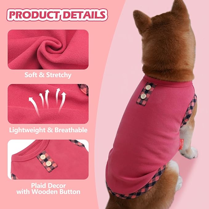 KYEESE Dog Shirt, Lightweight Velvet 2Pack, Soft Stretchy Fleece, Sleeveless, for Small Dogs, Medium, Grey+Pink