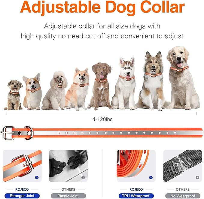 ROJECO Dog Training Collar with 3300FT Remote,IPX7 Waterproof Rechargeable Shock Collar for Large Medium Small Dogs,3 Safe Training Modes with Beep,Vibration and Shock,Adjustable Electronic Dog Collar