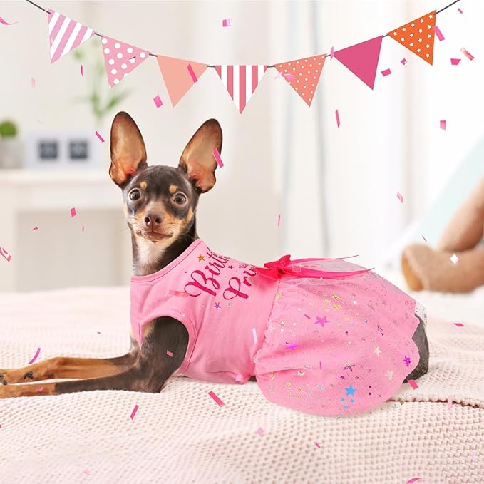 Dog Birthday Dress Dog Dress with Bowknot Tulle Birthday Princess Pet Clothes for Small Medium Large Dogs Girls Boys Cats Outfit Apparel