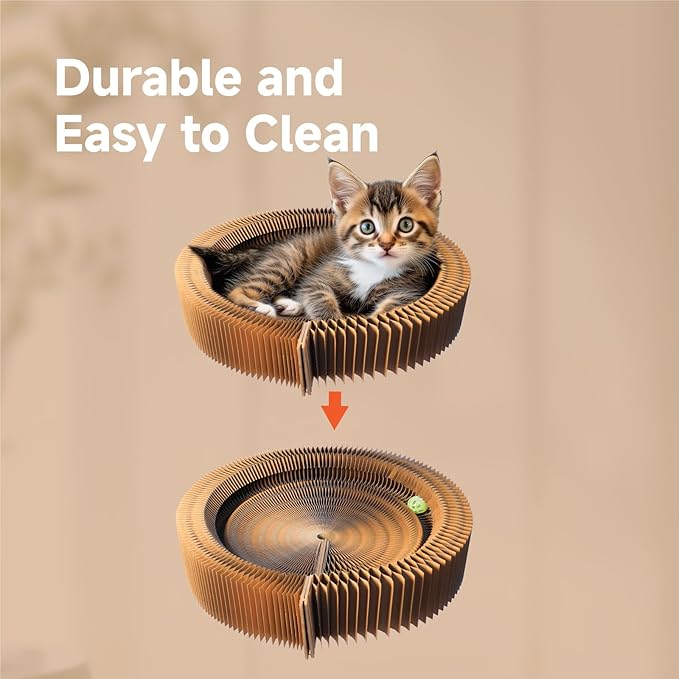 Cat Scratcher Lounge Bed, Collapsible Magic Organ Cardboard Cat Bed, Round Cat Scratching Bed Nest for Indoor Big Large Kitty Kitten Cats