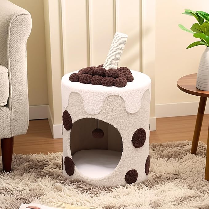 Happy & Polly 26" Boba Tea Medium Cup Cat Tree Tower Tall Multi-Level Stable Condo for Large Cats Multifunctional Cat Furniture Activity Center for Kitten