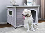 40" Wooden Outdoor Dog Houses, Waterproof Dog House Outside with Window & Door Flap Waterproof Dog House Outdoor Indoor, Assemble Easily-Grey