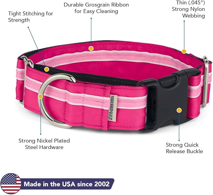 If It Barks - 1.5" Martingale Collar for Dogs - Quick Snap Release Buckle - Adjustable - Nylon - Strong and Comfy - Ideal for Training - Made in USA - Large, Bubble Gum