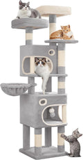 62.6" Cat Tree for Indoor Cats, Cat Tower, Multi-Level Cats Condo with 8 Scratching Posts, 3 Platforms, 2 Caves, Basket, Plush Balls, Sisal Rope, Anti-Tip Kit, Light Grey MS15918LG