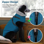 Queenmore Large Dog Coat,Dog Jacket for Extra Large Dogs with Harness Built in,Reflective Waterproof Dogs Jackets with Fleece Lining,Warm Snowsuit Pet Coats for Doberman,Labrador,Blue,XXL