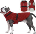 Kuoser Dog Coat Warm Fleece Lining Turtleneck Dog Jacket with Harness Built-in, Adjustable Windproof Cold Weather Coats with Quick Release Buckle Pet Winter Snowsuit for Large Dogs, Red XL