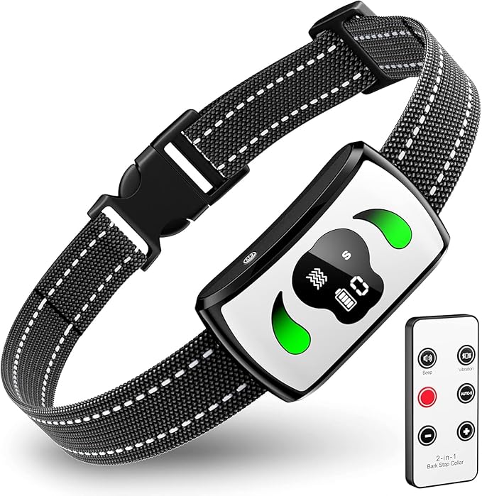 Dog Training Collar with 4 Training Modes - Dog Bark Collar with Mini Remote - Dog Shock Collar for Indoor & Outdoor, Shock Collar for Large Dog Medium Dog & Small Dog (10~120 lbs)