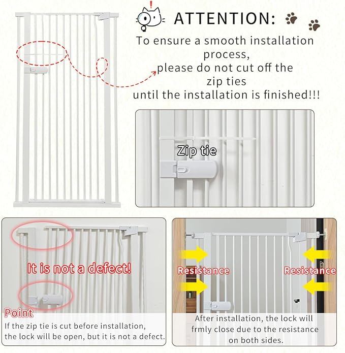 Lumizone Extra Tall Cat Gate 61.02" High Pressure Mounted Extra Wide 2025 New (17 Sizes) 1.37" Gap No Drilling Auto-Close One-Handed Operation Tall Pet Gate for Dogs(White, 61.02" H x 55.12"-59.44" W)