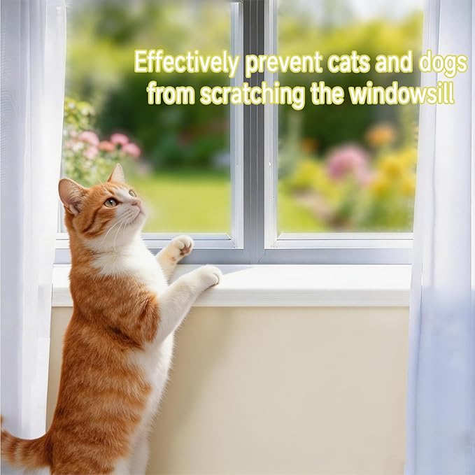 Window Still Protector from Dog Cat Scratching L-Shape Cuttable Self-Adhesive for Furniture Edge Door Wall Protection（White5.43×78.7Inchs）