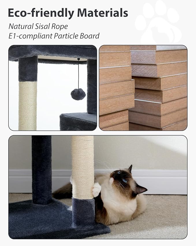 PEQULTI Cat Tree for Large Cats with Metal Frame Big Hammock, Cat Tower for Indoor Cats with 2 Door Condo House, [56.3"=143cm] Multi-Level Cat Shelves with Scratching Posts and Top Perch, Dark Grey
