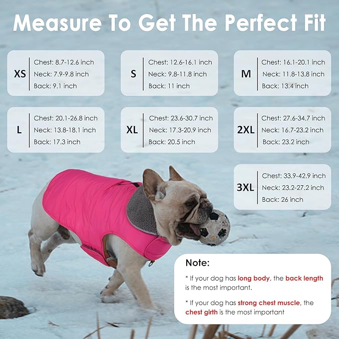 Dog Winter Coat, Waterproof Dog Jacket with Leash Hole, Reflective Adjustable Pet Snow Vest, Warm Fleece Sweater for Small Medium Large Dogs - Pink, 2XL