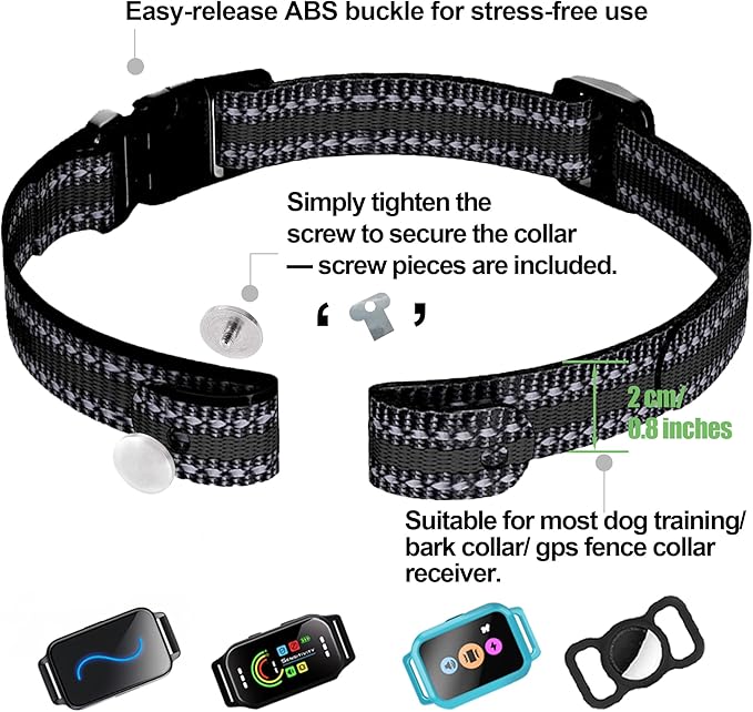 Aikko Collar Replacement Strap for Dogs, Durable Reflective Nylon Replace Belt for Most E Collar Systems, Adjustable Fence Collar Band Fit Large Medium Small Dog, Black