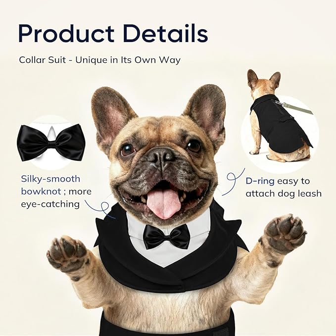 Supet Dog Tuxedo and Bandana Set with Bow Tie, Formal Outfit for Wedding Birthday Party Graduation Valentines, Pet Suit Clothes for Large Medium Small Dogs (Black, XL)