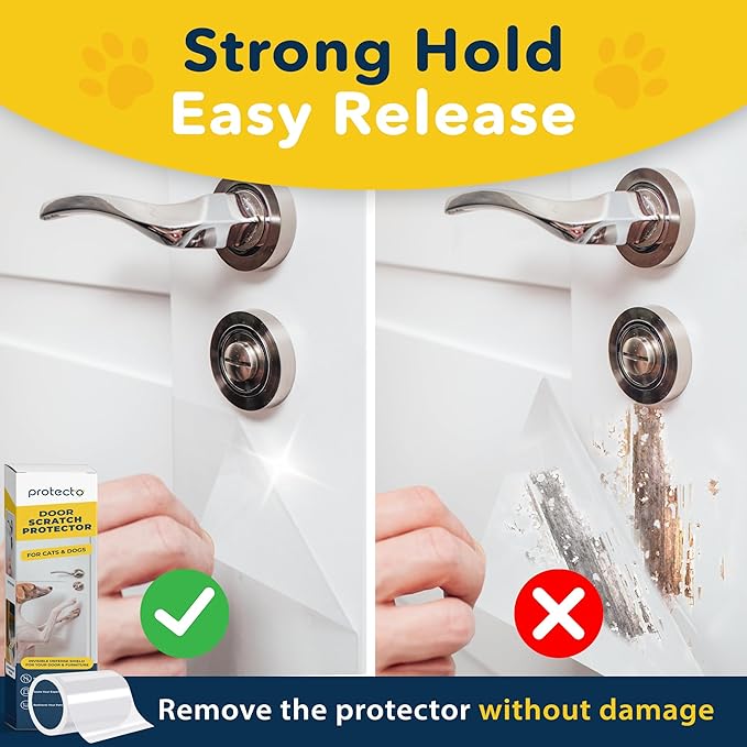 PROTECTO Cat & Dog Scratch Door Protector w/Utility Knife - 3Pack 60x8 Clear Wall Protector for Pet Scratching - Sticky and Self-Adhesive Deterrent Vinyl Surface - Easy Customization & Installation