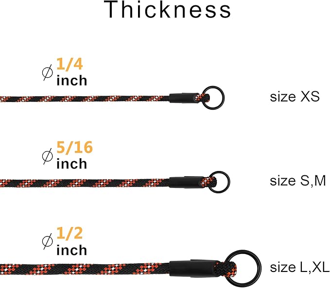 BronzeDog Rope Pro Training Dog Collar Braided No Pull Quick Release Round Lead Collars for Dogs Small Medium Large Puppy (XS - 15.7" Long, Orange)