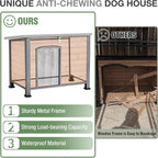 33.3’’ Heated Outdoor Dog House Weatherproof Insulated Dog Kennel with Metal Frame, Dog Shelter with Heating Pad, 6-Sided Insulated Liner and PVC Door Curtain for Winter (Brown)