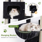 Globlazer 85 Inch Tall Cat Tree for Large Cats, Multi-Level Cat Tower for 4+ Cats with 3 Condos, 2 Hammocks & Sisal Posts, Heavy Duty Cat Tree Tower for Maine Coon, S85, Dark Grey