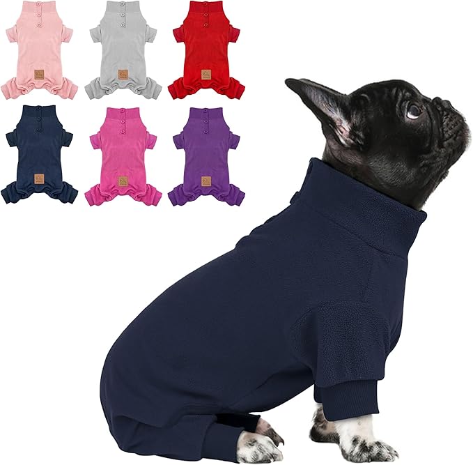 cyeollo Fleece Dog Pajamas Onesie Pjs Jumpsuit Thermal Stretchy Pet Clothes Outfits Winter Dog Pajamas for Small Medium Dogs, Navy XL