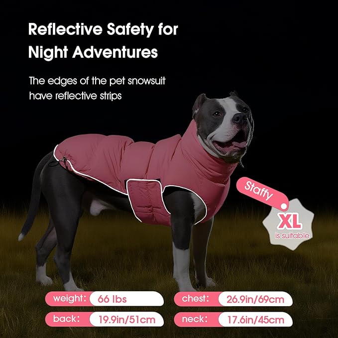 FUAMEY Dog Puffer Jacket for Large Dogs,Dog Cold Weather Coats Winter Dogs Down Jackets Waterproof Pet Snowsuits Warm Puppy Winter Vest Turtleneck Pets Adjustable Jackets Coats Pink L