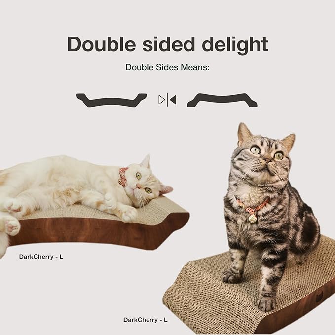 Necoichi Cardboard Cat Scratcher Bed for Indoor Cats - Cat Scratching Board, Horizontal Cat Scratch Pad Lounger with Reversible Usability and Extra Comfort for Lounge, Curved (22" Large, Dark Cherry)
