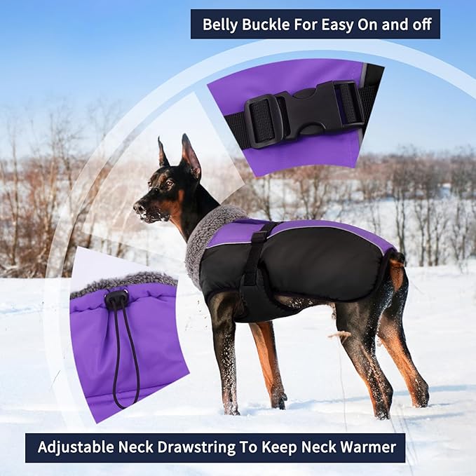 IECOii Extra Warm Dog Coat - Reflective Adjustable Jacket With Buckle Fleece Turtleneck for Cold Weather - Soft Winter Coat for Small Medium Extra Large Dogs