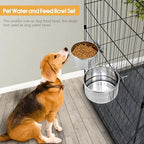 3 Pcs Large Pet Dog Food Water Bowl for Cage Stainless Steel Kennel Hanging Cats Pets Bowls with Clamp Holder Crate Feeder Dish for Medium Large Dogs (7.1x3.5'' & 6.3x2.6'' & 5.5x3.1'')