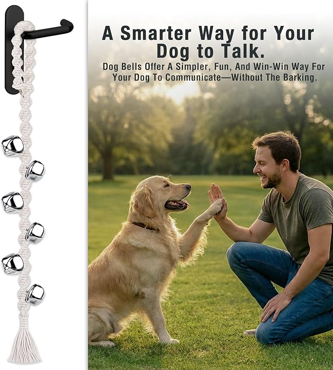 COOYOO Dog Bells to Go Outside, Premium Quality Potty Training Dog Door Bell, Yarn Handwoven Dog Bell, Adjustable Housetraining Hanging Bell-6 Extra Large Loud 1.5 DoorBells