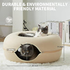 Peekaboo Cat Tunnel for Large Cats up to 30 lbs, Features A Jingle Ball, Removable and Washable Tunnel Bed, and a Cozy Donut Tunnel (Beige, 24 Inches)