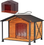 Aivituvin Heated Dog House Outdoor with Anti-Bite Metal Frame Insulated Indoor Dog Kennel 41.6'L Large Dog Cage for Small Medium Large Dogs with Heater and Insulated Liner for Winter