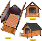 Dog House Outdoor, Insulated Dog Kennel Outside for Large Breed, 50.87" L Weatherproof Large Dog Shelter with Anti-Chewing Iron Frame (Brown-H, 45" D x 32.9" W x 32.6" H)