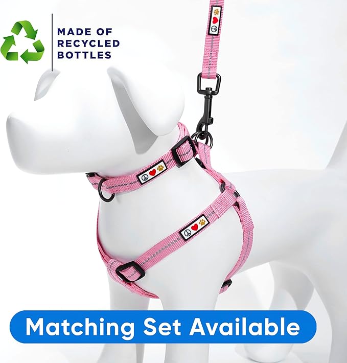 Pawtitas Recycled Reflective Step-in Dog Harness – Adjustable No-Pull Vest for Puppies to Seniors, Safe & Comfortable L Pink
