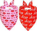 Valentine’s Day Dog Bandanas 2-Pack for Small to Medium Dogs - Reversible Hearts, Lips & XO Scarf, Pink & Red Pet Accessories for Valentine Gift