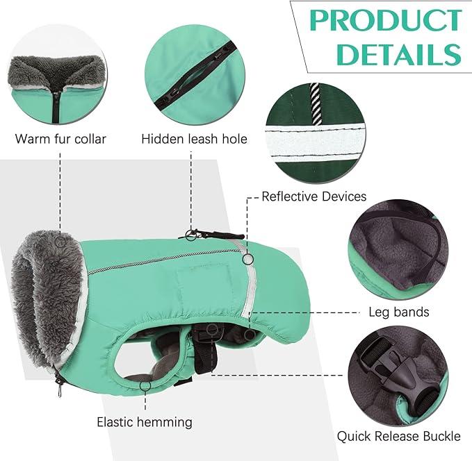 QBLEEV Warm Reflective Dog Jacket, Waterproof Winter Coat With Turtleneck, Thick Fleece Snowsuit Christmas Vest for Cold Weather - Small Medium Large Dogs 3XL