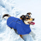 Kuoser Dog Coat Thermal Fleece Lined Dog Jacket, Adjustable Hook & Loop Dogs Coats for Medium Dogs Windproof Reflective Puppy Snow Jackets Pet Cold Weather Clothes with Harness Hole, Blue, M