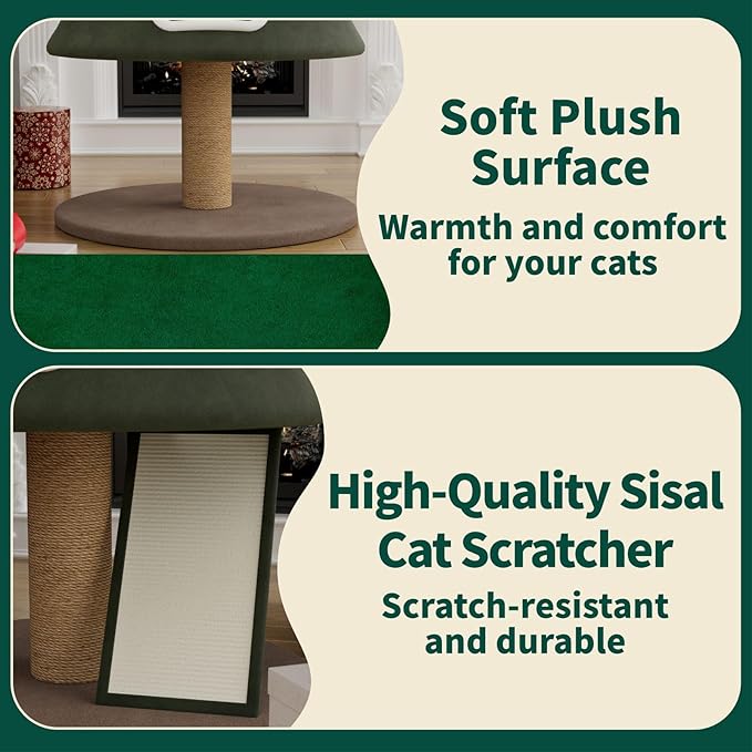 53" Large Christmas Cat Tree Tower: Indoor Green Heavy Duty Cat Condo House with Scratching Post & Toys for Xmas Decorations