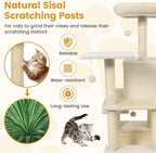 PETSITE Multi-Level Cat Tree, 58 Inches Tall with Sisal Scratching Posts, Condo, Hammock, Dangling Balls, Jumping Platforms, and Cozy Top Perch, Ideal for Indoor Cats to Play and Rest (Beige)