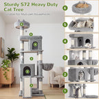 Globlazer Heavy Duty Cat Trees for Large Cats, Sturdy 72in Maine Coon Cat Tree for Large Cats 20 lbs+ Heavy Duty Cat Tower for Adult Biggest Cat with 6 Scratching Posts, Hammock, S72, Light Grey
