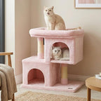 PETSITE 25.5-inch Small Cat Tree, Modern Multi-Level Cat Tower with 2 Comfy Condos, Sisal Scratching Posts, Large Plush Top Perch, and Anti-Tipping Kits, Ideal for Indoor Cats and Kittens (Pink)